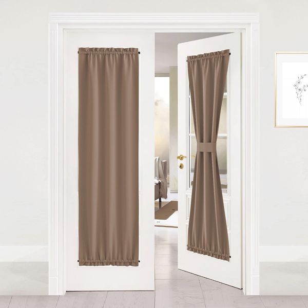 NICETOWN Sliding Door Curtain Panel - Total Privacy Blackout Thermal Door Curtain Panel Blind and Shade for French Sidelight Door (1 Piece, W25 x L72-Inch, Cappuccino)