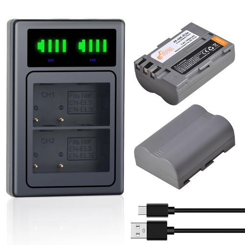 Pickle Power EN-EL3e Battery 2-Pack and LED Dual Charger for Nikon D50, D70, D70s, D80, D90, D100, D200, D300, D300S, D700 Digital SLR Cameras