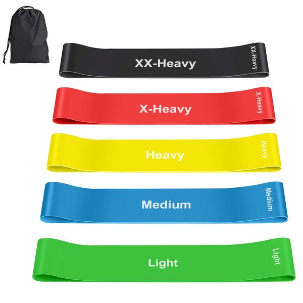 Resistance Bands, 5 Pcs Natural Latex Exercise Bands, Workout Bands with 5 Resistance Levels for Fitness Workouts Pilates Stretching Training Home Gym - Carry Bag Included