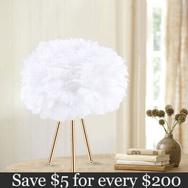 Modern E27 LED Feather Desk Lamp Night Light Luxury Bedroom Bedside Table Lamp