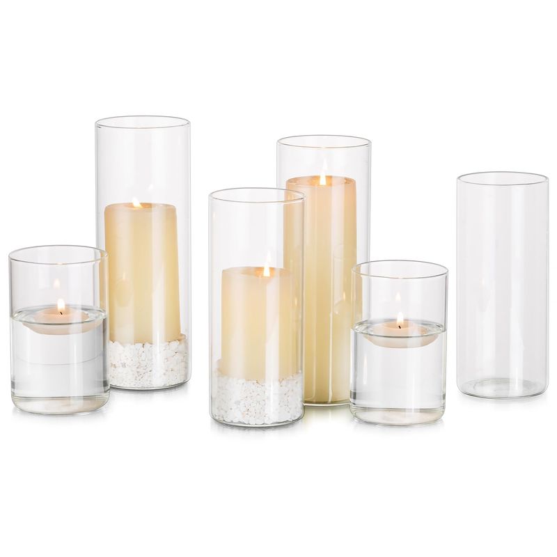 Glasseam Hurricane Glass Candle Holders Set of 6, Clear Cylinder Candle ...