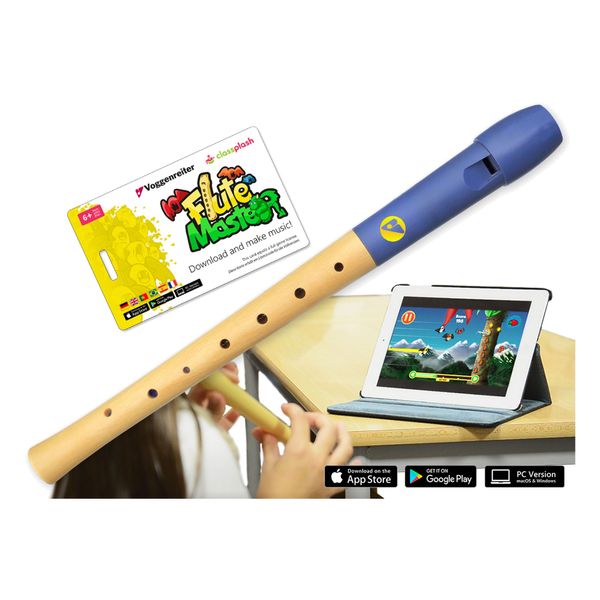 Voggenreiter Blockflöte aus Holz & Kunststoff für Kinder ab 6 Jahre und Anfänger inkl. Flute Master (Lernsoftware App) - deutsche Griffweise & blauer Flötenkopf 1142-7