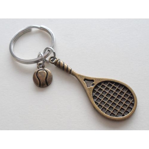 Bronze Tennis Racquet & Ball Charm Keychain, Graduate Keychain, Tennis Player Keychain