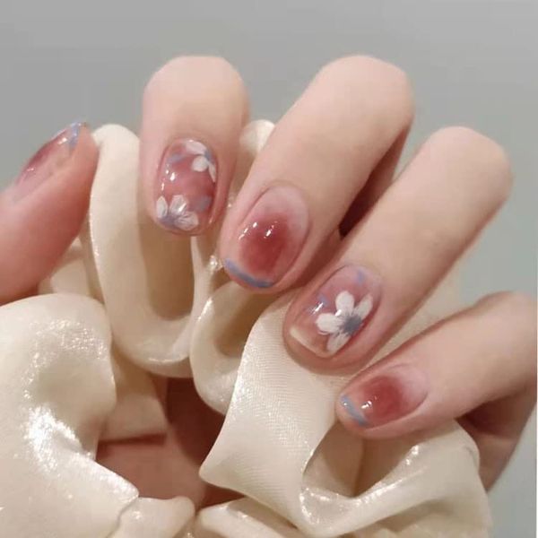 AAGWW Nail Tips, Very Short, Coming-of-Age Ceremony, Mat, False Nails, Cute, Beautiful Supplies, Workshop, Glue Design (Color: Icelandic Ume, Product Contents: 24 Nail Art + Glue)