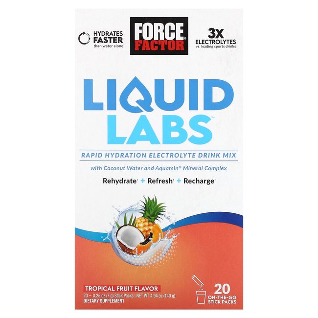 Liquid Labs, Rapid Hydration Electrolyte Drink Mix, Tropical Fruit, 20 Stick