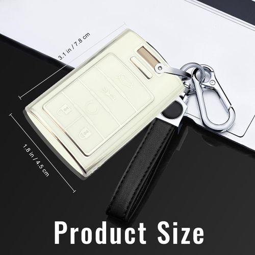 Universal Soft TPU Key Fob Cover with Keychain for Cadi1lac Models (SRX, ATS, ELR, XTS, Escalade, CTS, DTS, STS 2010 2011 2012 2013 2014 2015) - White