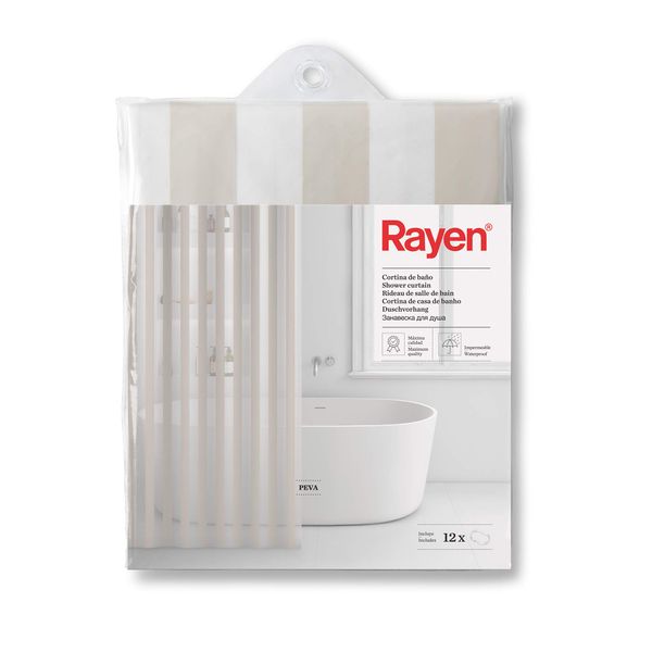 Rayen Waterproof Shower Curtain, Includes 12 Hooks, PVA, 180 x 200 cm