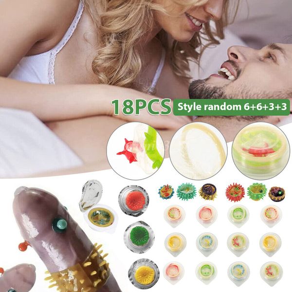 Adult Sensitive Orgasm Thin Latex Condoms Dotted Ribbed Stimulate Vaginal 18pc