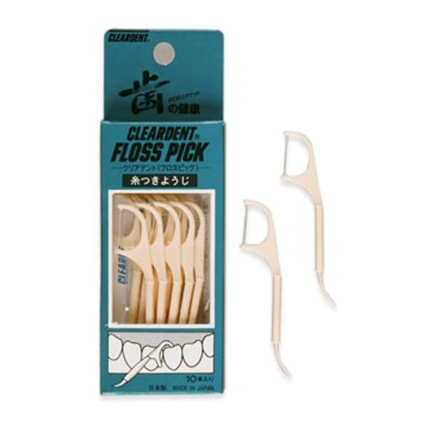 Clear Dent Flospick Toothpicks with Thread, Pack of 10 [Clear Dent Floss Picks, 10 Pieces