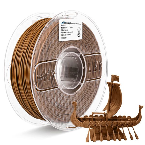 AMOLEN Printing Filament 1.75mm Dark Wood Walnut PLA 3D Printer Filament 3D Printer Filament Pla Dark Wood Fiber Wood Texture Filament,1KG