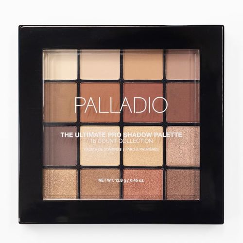 Palladio Ultimate Pro Eyeshadow Makeup Palette, 16 High-Pigmented Powder Colors, Matte, Shimmer, Satin Finishes, Natural Nudes