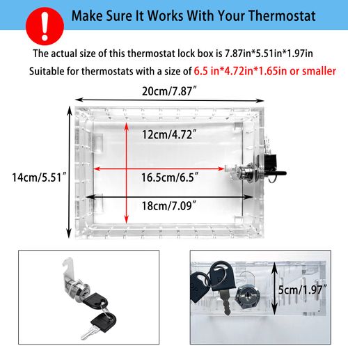 Young Dance Universal Thermostat Lock Box with Key,Clear Large Thermostat Guard for Thermostat on Wall,Thermostat Guard,Thermostat Cover Fits Thermostats 6.5" H x 4.72" W x 1.97" D or Smaller (1 Set)