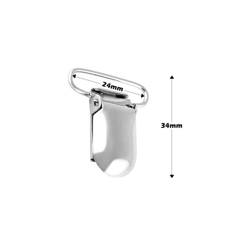 Trimming Shop 10pcs Silver Metal Brace Clips for Trousers and Denim Jeans - Suspender Fastener for Elastic Straps - Holder Grips for Men and Women, 34mm x 24mm