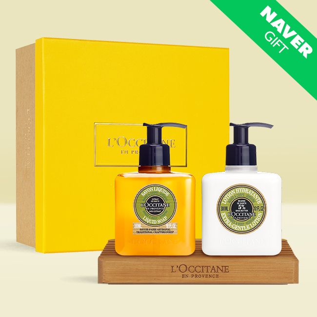 [Gift] Shea Verbena Hand Wash &amp; Hand Lotion 300ml Duo (+Wood Tray)