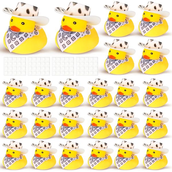 24 Sets Cowboy Rubber Duck with Cute Cow Print Cowboy Hat and Scarf Mini Rubber Duckies Cow Print Farm Theme Party Supplies Bathtub Toys Western Cowboy Theme Party Decoration (Classic Style)