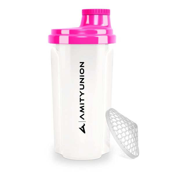 Protein Shaker 700 ml „Heaven“ auslaufsicher, BPA frei mit einklickbarem Sieb & Skala für Cremige Whey Shakes, Gym Fitness Becher für Isolate & Sport Konzentrate, Eiweiß Shaker, Original in Weiss Pink