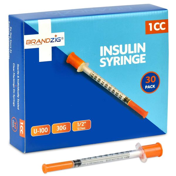 Brandzig Insulin Syringes 30G 1cc 1/2" 30-Pack