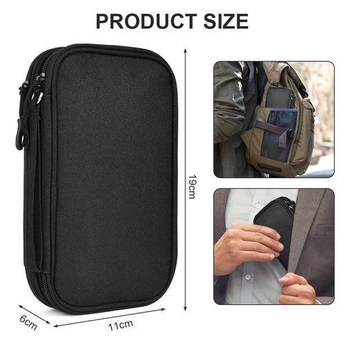 AMFUN External Hard Drive Case, Universal Cable Bag with Inner Compartments Mesh Pockets, Portable Organiser Bag for Electronics Accessories, Black Travel Bag Carrying Hard Case(S)