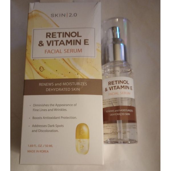 Skin 2.0 Retinol & Vitamin E Facial Serum Anti Aging 1.69oz ,New In Box