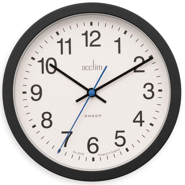 Acctim Bromham Non Ticking Sweep Seconds Hand Wall Clock 20cm Diameter (Black)