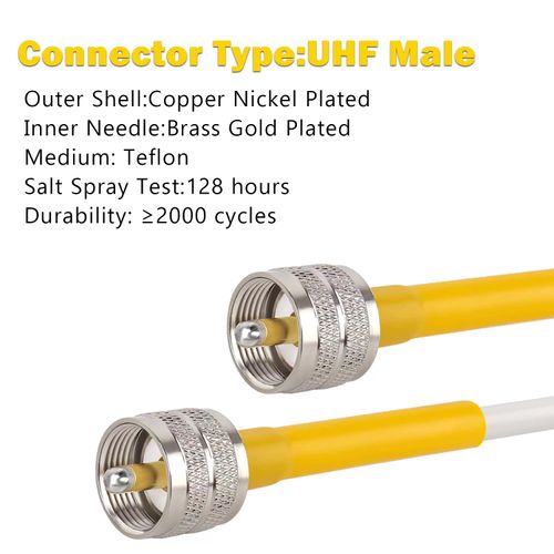 MOOKEERF PL259 CB Coax Cable - 15ft RG8x UHF Male PL-259, PVC White Marine Antenna Cable, 50 Ohm UHF Jumper for CB Radio, Ham Radio, Antenna Analyzer, Dummy Load and SWR Meter