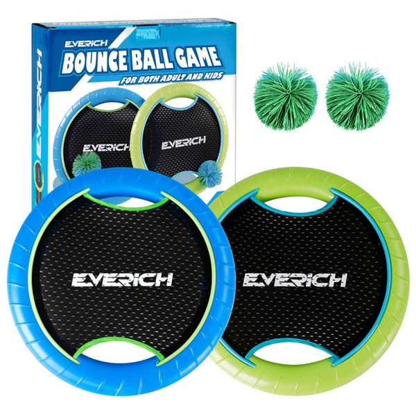 EVERICH TOY Trampoline Paddle Balls, Toss and Catch Balls, Bouncy Paddle Ball Game for Kids and Adults,Indoor Outdoor Game for 2 Players,Includes 2 Rackets,3 Rubber String Balls,1 Storage Bag