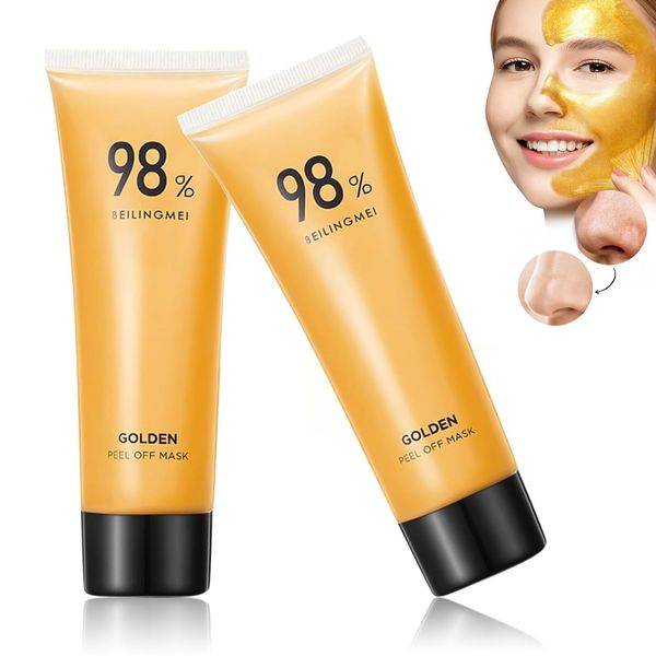 2 Stück Gold Peel Off Maske, Mitesserentferner Porenreiniger Maske Anti Falten Anti Aging Gesichtsmaske für Jeden Hauttyp, Hautstraffend & Verjüngend Für Strahlende Gesichtsmasken