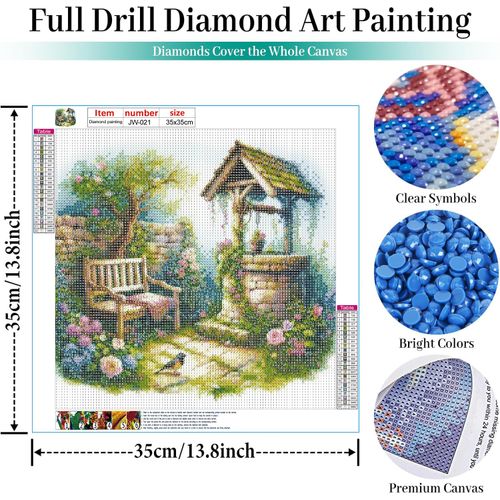 GEWOUVIN Garden Diamond Art Kits for Adults, Diamond Painting Kits for Adults Beginners, DIY Full 5D Round Drill Gem Art Kits for Gift Home Wall Decor【13.8x13.8inch】