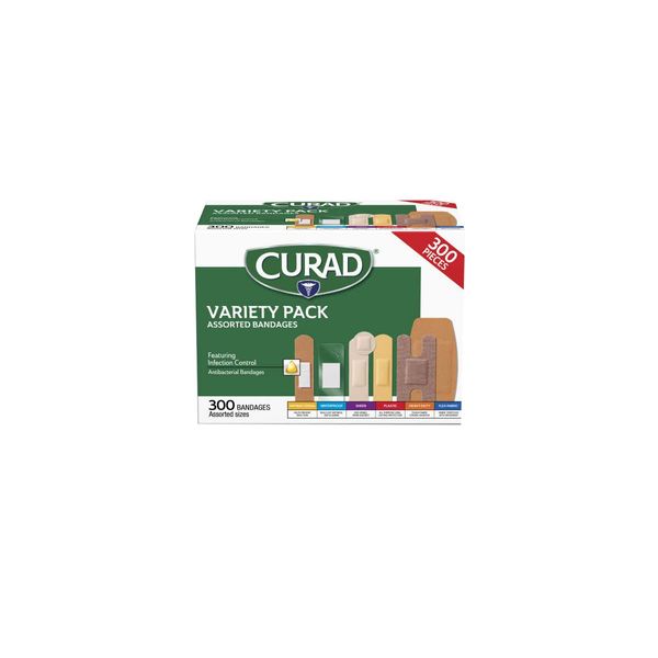 Curad Assorted Bandages Variety Pack 300 Pieces, Including Antibacterial, Heavy Duty, Fabric, and Waterproof Bandages