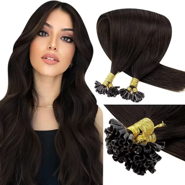 24inch Hair Extensions Real Human Hair U Tip Brown Pre Bonded Human Hair Extensions Dark Brown Nail Tips Remy Hair Extensions Keratin Real Hair Extensions U Tip Brown 1g/strand 50g