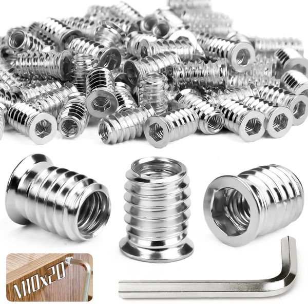 SWTYExt M10 Threaded Inserts for Wood 40pcs Thread Inserts Nuts M10x20MM Flanged Hex Socket Nut Wood Insert Hex Socket Galvanized Suitable for Pine Plywood Composite Panels