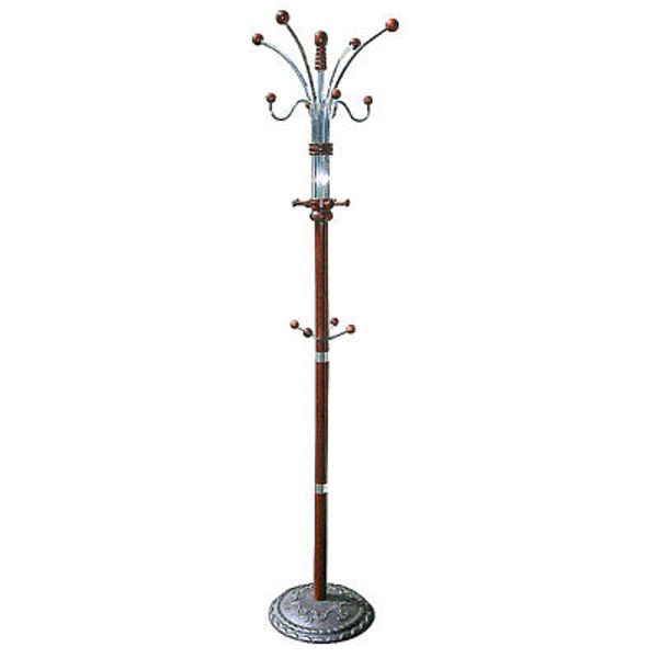 CHERRY FINISH Metal and wood coat rack multiple hooks heavy base 73in H