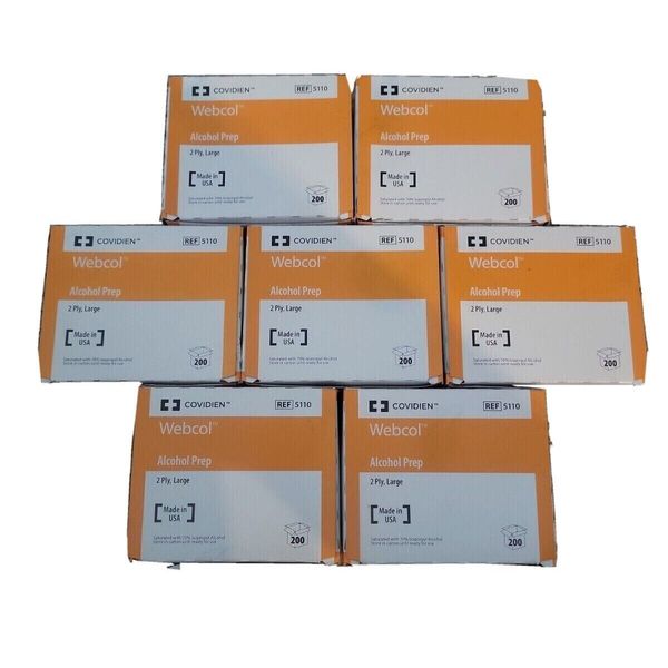 7 Boxes Webcol Alcohol Prep Pad Sterile LARGE Size 70% Strength, 1400/Pack 5110