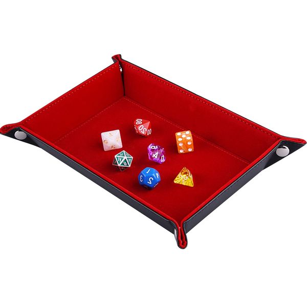 SIQUK Double Sided Dice Tray, Folding Rectangle PU Leather and Burgundy Velvet Dice Holder for Dungeons and Dragons RPG Dice Gaming D&D and Other Table Games