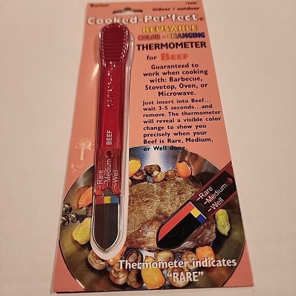 Cooked Perfect Color Changing Thermometer for Beef / Red Plastic NIP