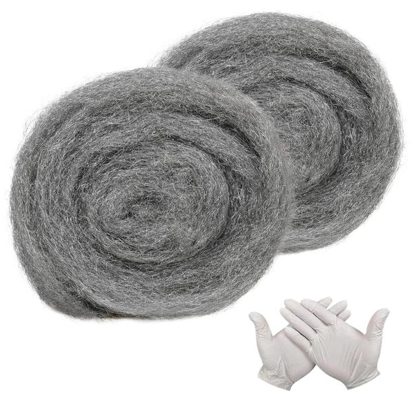 Steel Wool Mice - 2 Pack 0000 Rodent Control Gaps Blocker Stainless Coarse Wire Wool Fill Fabric DIY Kit, Easy to Use Stop Rats and Mice Insect Pest, Includes Work Gloves.(3m/roll)