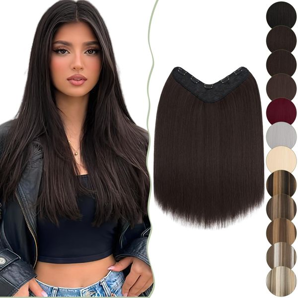 SEGO One Piece With 5 Clips 3/4 Full Head Standard Weft Synthetic Straight Hairpiece U-Shaped Clip in Hair Extensions 18 Inch, Natural Black