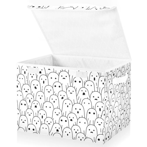 xigua Halloween Ghosts Storage Bins with Lids and Carrying Handle,Foldable Storage Boxes Organizer Containers Baskets Cube with Cover for Home Bedroom Closet Office Nursery