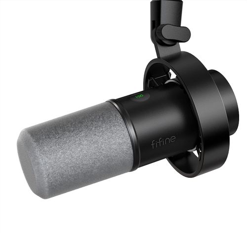 FIFINE K688 Dynamic Potcast Microphone, USB/XLR Connection, Cardioid Pattern, Unidirectional, USB Cable Included, Compatible with PC, Presta, Sound Card, Mixer, Earphone Output Terminal, One-Touch Mute, Gray Windshield, Game Commentary, Voice Chat, Live S