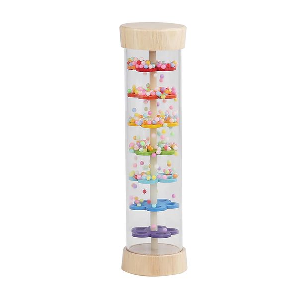 WODI Wooden Baby Rattle Rainstick Rainmaker Montessori Musical Toy for Infants Toddlers Newborns 0-3-6-9-12 Months Sensory Development