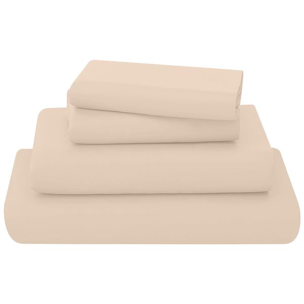 KOHSAR Latte Double Bed Sheet Set - 4 Pieces Poly Cotton Sheet Set Double Size Soft Wrinkle Resistant Bedding Set - Flat Sheet + Fitted Sheet + 2 Pillowcases