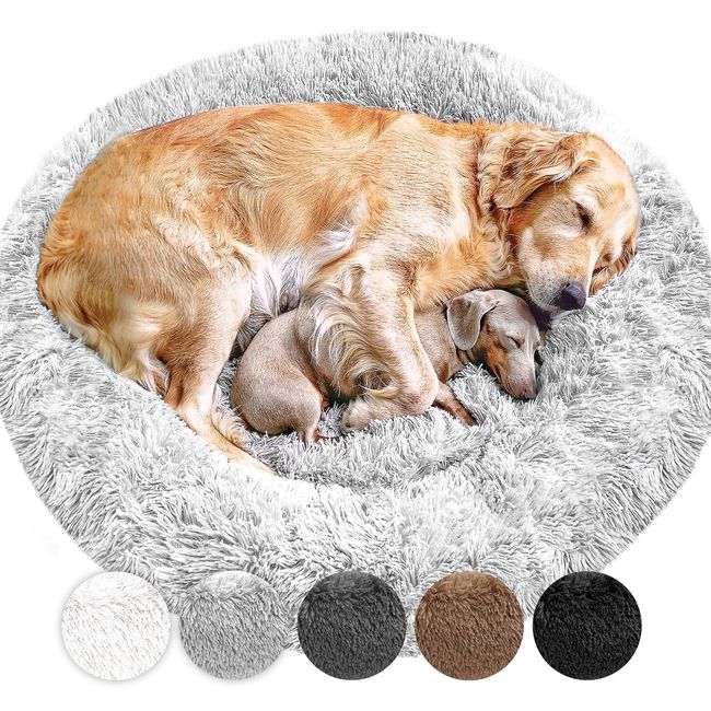 Wahre Tierliebe Hundebett Fluffy - Das Original - waschbar [M, 80cm, grau] Hundekissen, Hundekorb, Flauschiges Hundebett für große, mittelgroße & kleine Hunde