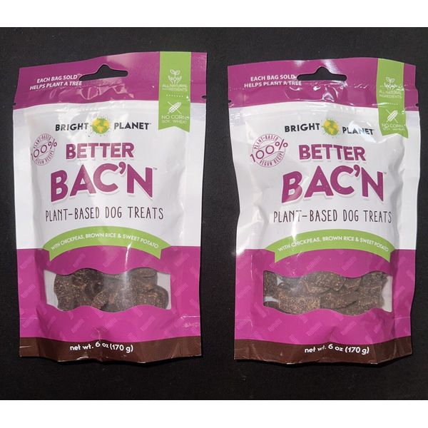 2pk Bright Planet Better Bac'n 100% Plant-Based Vegan Dog Treats 6oz