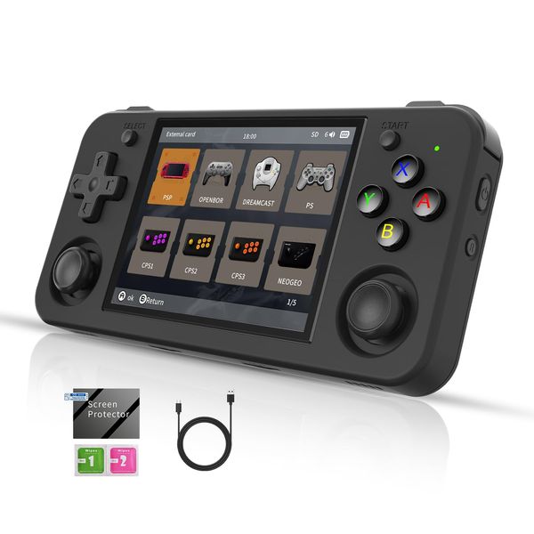 Daxceirf RG35XX H Handheld Game Console Linux System H700 3.5 inch IPS Screen 3300mAh Retro Video Gaming Console 5528 Classic Games Support 5G WIFI Bluetooth 4.2 (RG35XX H-Black)