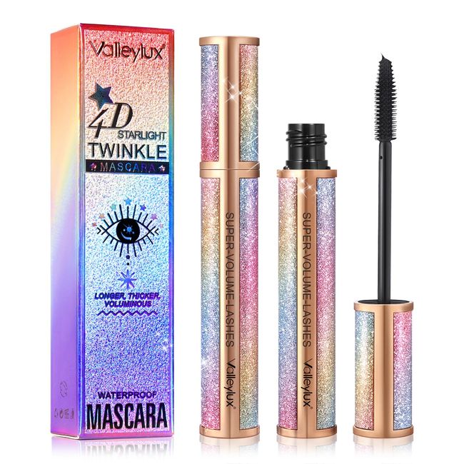 Valleylux Mascara Wasserfest Schwarz (2 Tube), Wasserdicht, Wischfest Und Nicht Verklumpend, Schwarze Wimperntusche Für Vollere Wimpern Volumen Länge, 4D Silk Fiber Die Den Ganzen Tag Halten