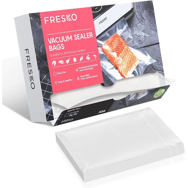 FRESKO Vacuum Sealer Bags 15x25cm 100 Count,Textured Vacuum Food Sealer Bag,Thick Embossed PreCut Bags | BPA Free | for Sous Vide Cooking and Food Storage Withstands Freezing, Boiling and Microwaving