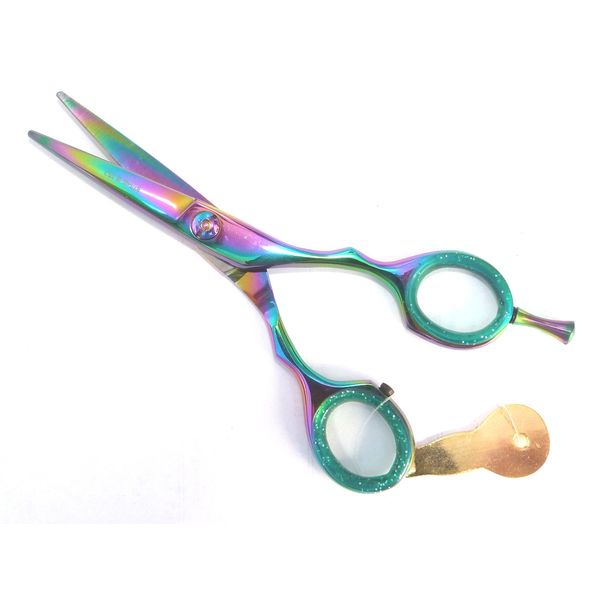 hairdressing Scissors 5 Inch Rainbow titanium hair salon scissors cutandbrush