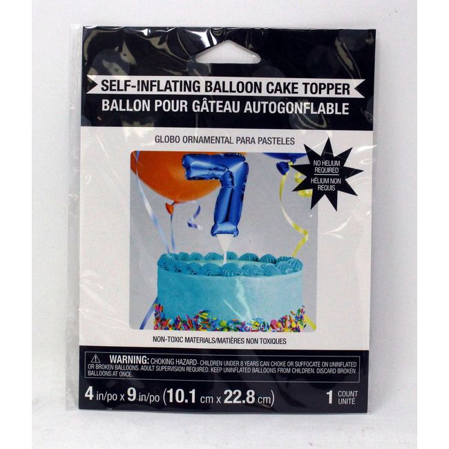 Creative Converting Self-Inflating Balloon Cake Toppper Blue 7, 1 Count