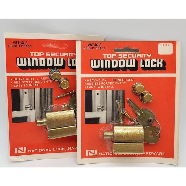 National Lock Window Locks Heavy Duty Bright Brass V8740-3 Lot of 2