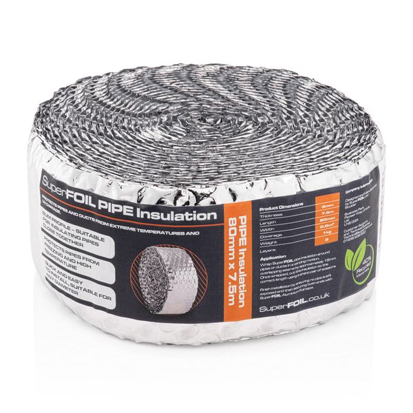 SuperFOIL Pipe Insulation 80mm x 7.5m - Pipe and Duct Lagging Foil Wrap